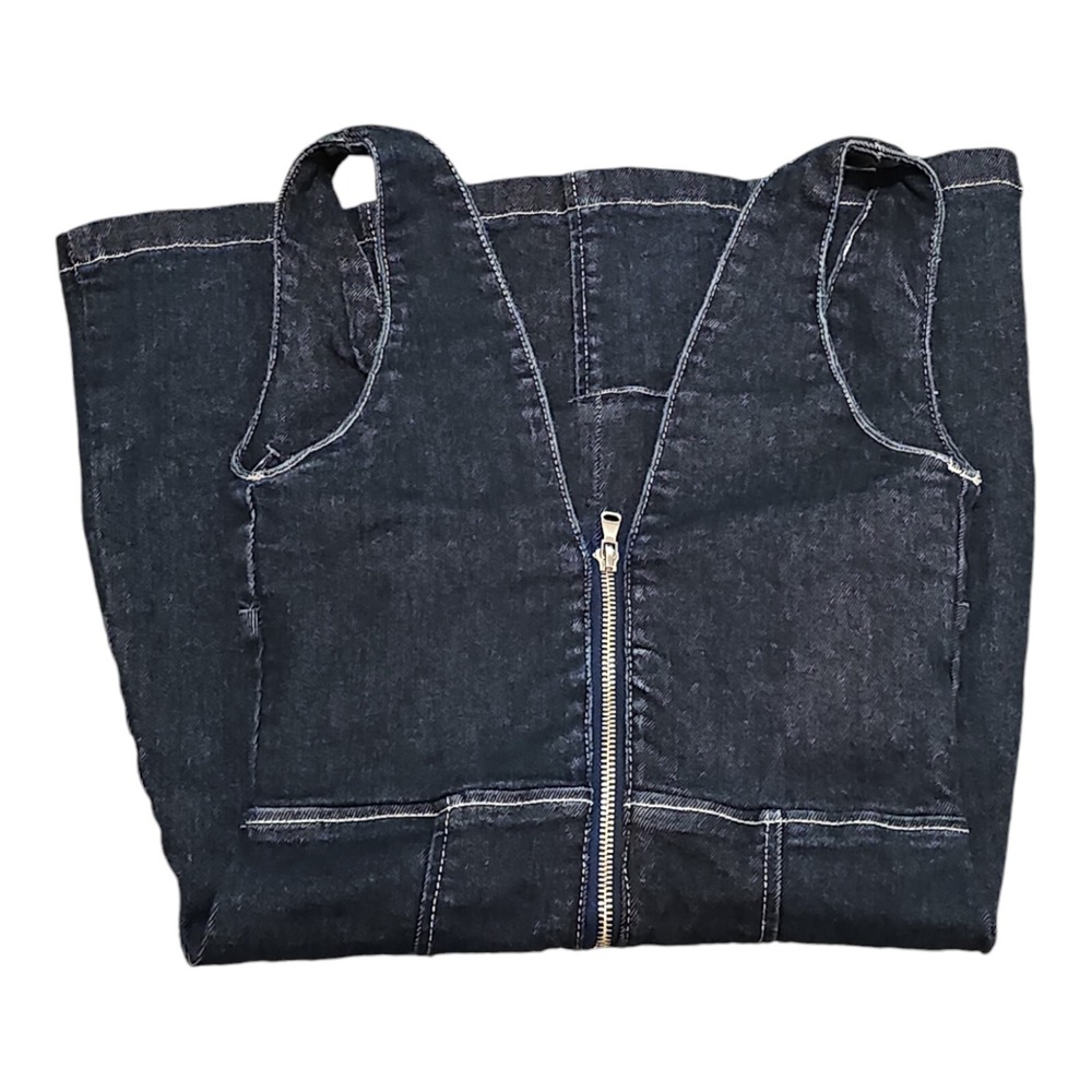 Tiger Mist Dark Blue Denim Sleeveless Square Neck Zipper Jean Dress Women Small - Picture 4 of 6